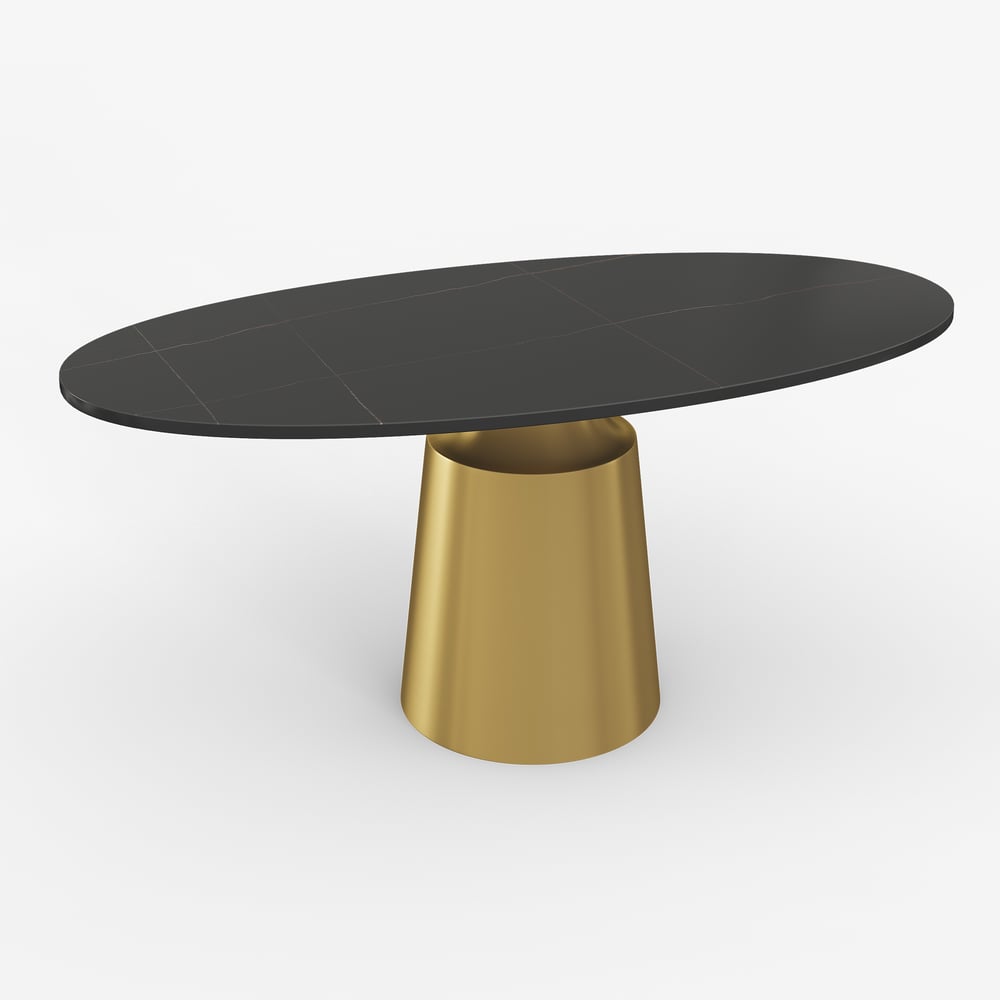 1600mm Modern Oval Stone Dining Table with Bronze Carbon Steel Base window image