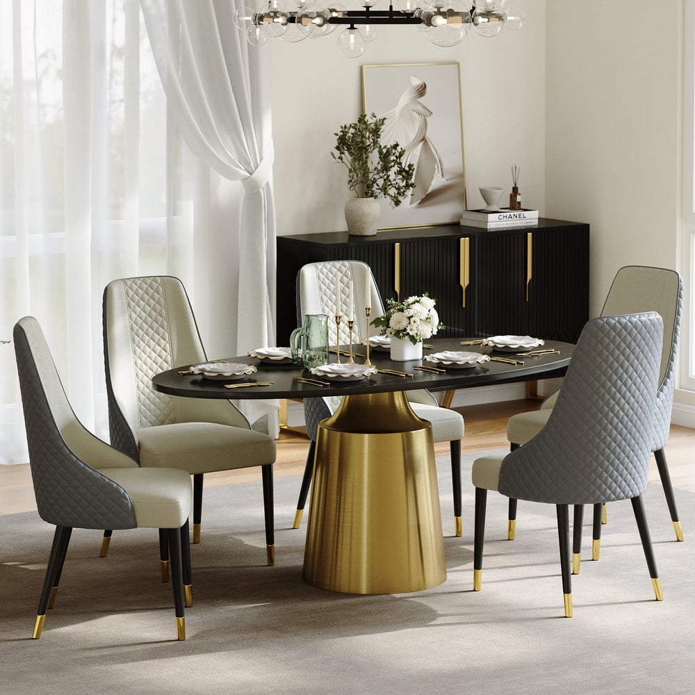 1600mm Modern Oval Stone Dining Table with Bronze Carbon Steel Base window image