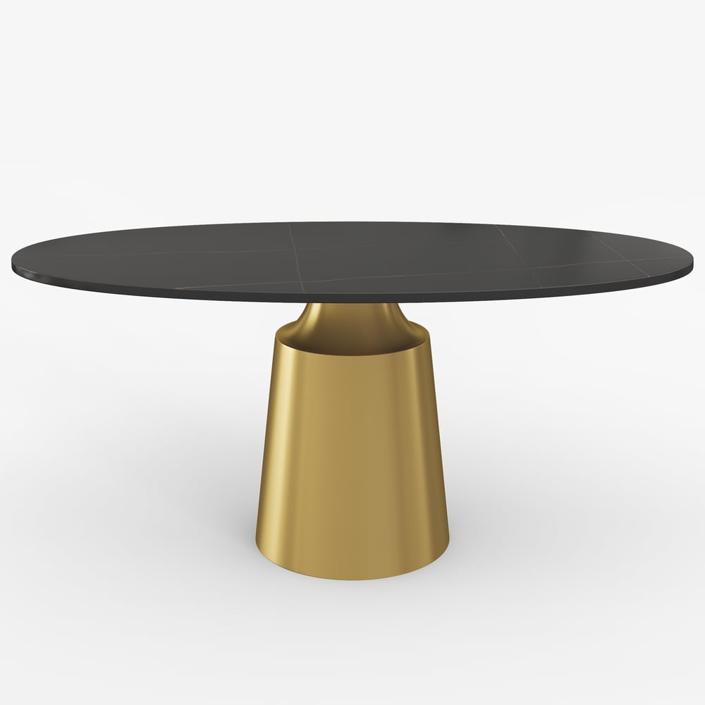 1600mm Modern Oval Stone Dining Table with Bronze Carbon Steel Base window image