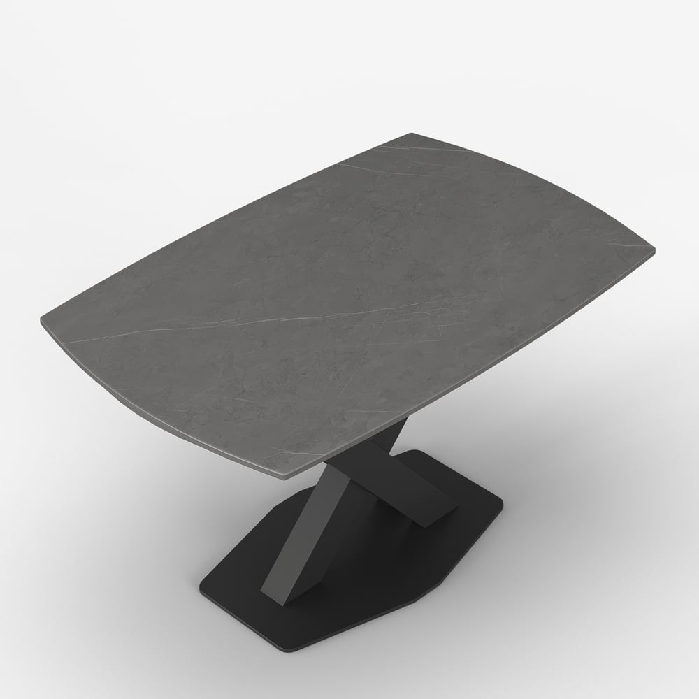Table de salle à manger moderne extensible en pierre frittée grise de 1800 mm avec base en X à feuilles pour 4 à 6 personnes image de fenêtre