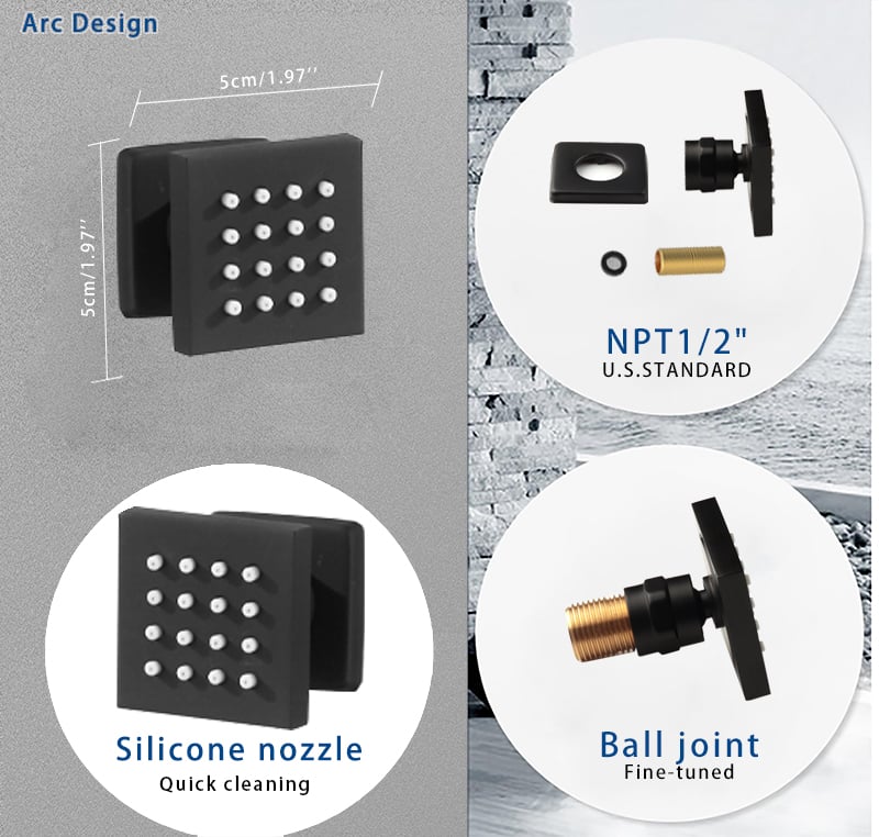 Wall-Mounted 16" Shower System in Black 4 Function Thermostatic window image