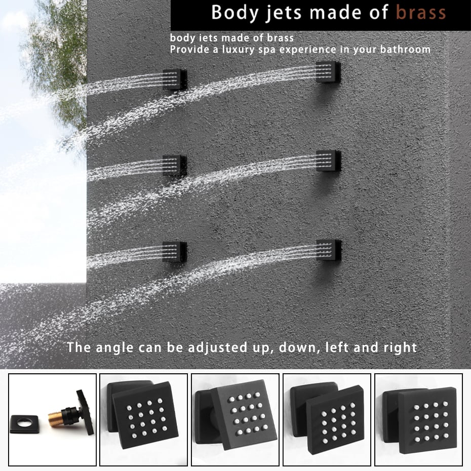 Wall-Mounted 16" Shower System in Black 4 Function Thermostatic window image