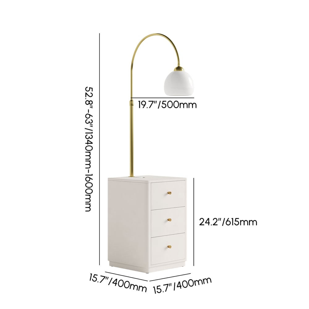 3-Drawer LED Smart Bedside Table with Adjustable Lamp Head and Charging Station weights dimensions image
