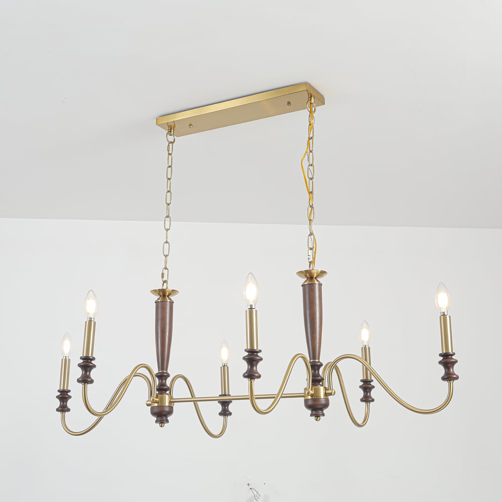 6-Light Kitchen Island Lighting-Solid Wood Chandelier 46"