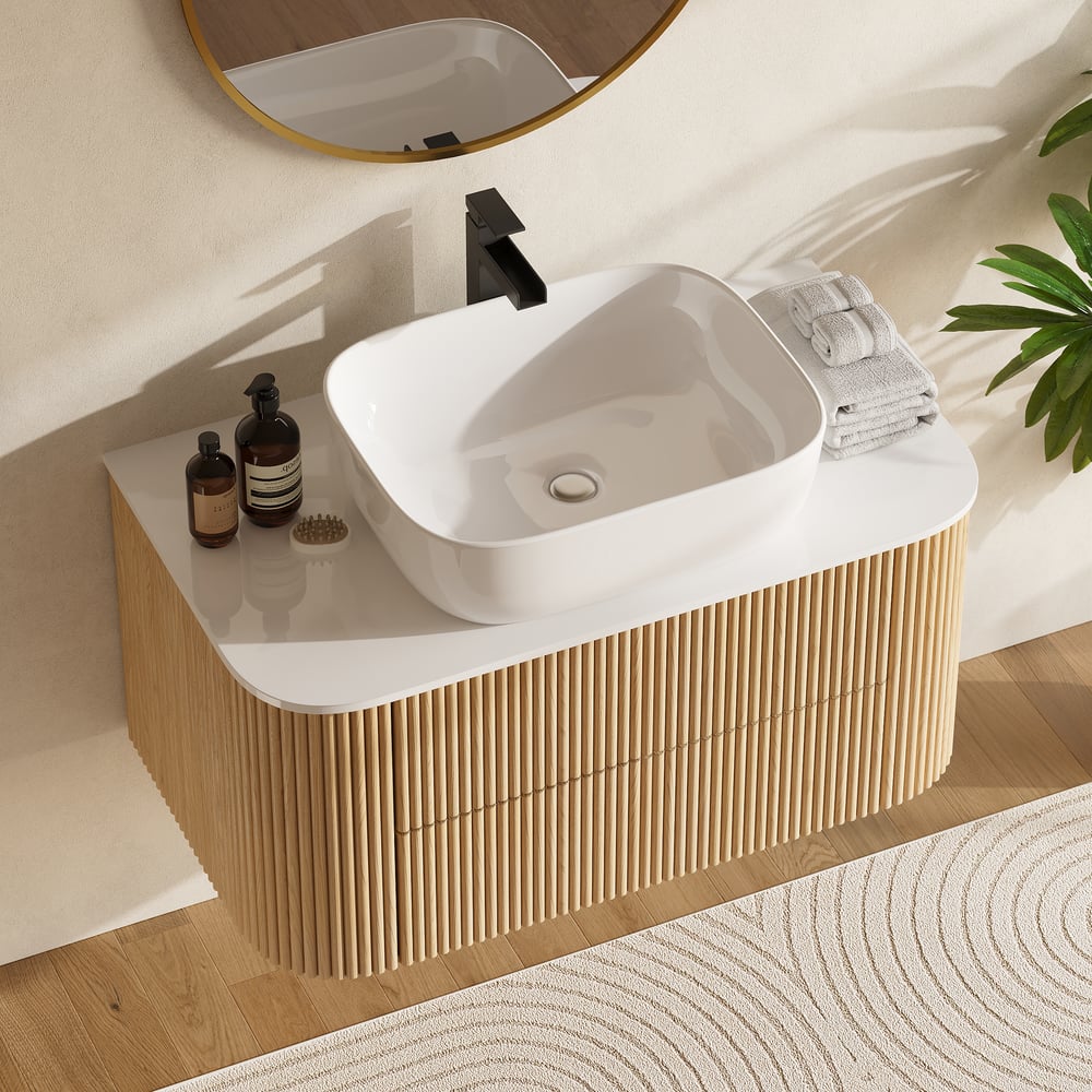 36" Floating Bathroom Vanity with Vessel Sink, Modern Style, Fluted Design window image