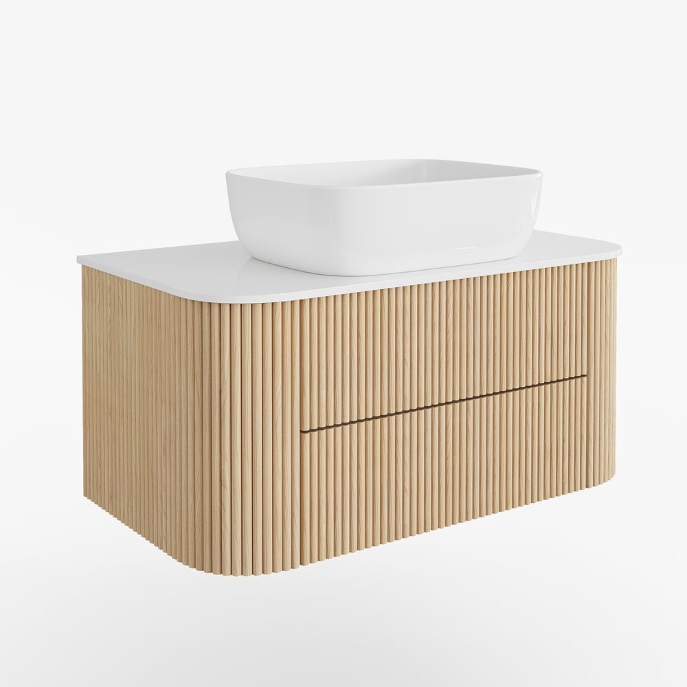 36" Floating Bathroom Vanity with Vessel Sink, Modern Style, Fluted Design window image