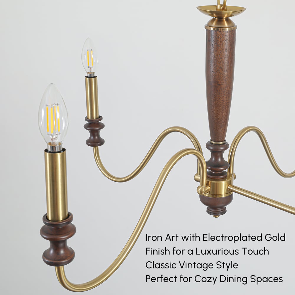 6-Light Kitchen Island Lighting-Solid Wood Chandelier 46"