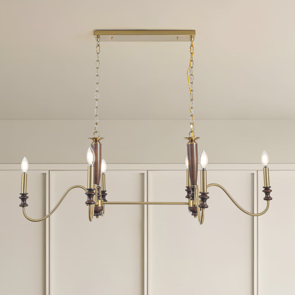 6-Light Kitchen Island Lighting-Solid Wood Chandelier 46"