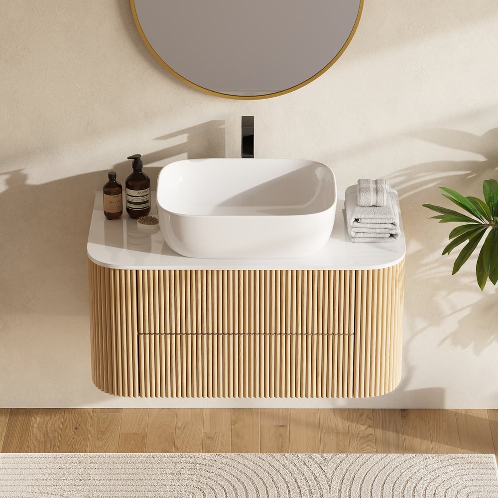 36" Floating Bathroom Vanity with Vessel Sink, Modern Style, Fluted Design window image