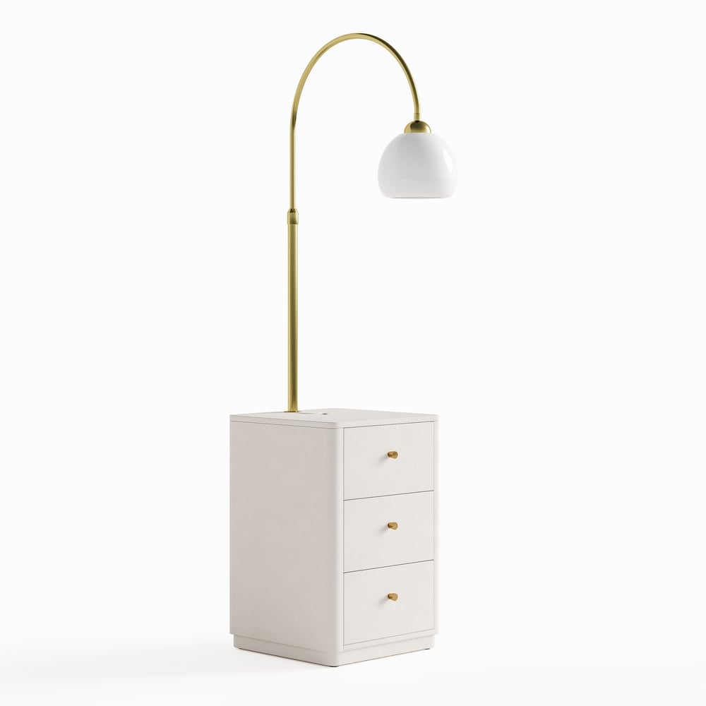 3-Drawer LED Smart Bedside Table with Adjustable Lamp Head and Charging Station window image