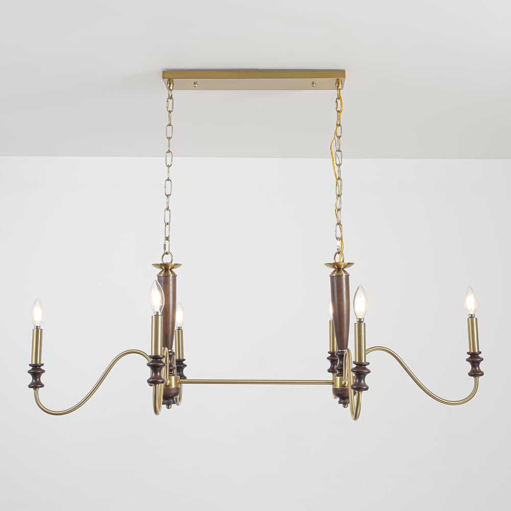 6-Light Kitchen Island Lighting-Solid Wood Chandelier 46"