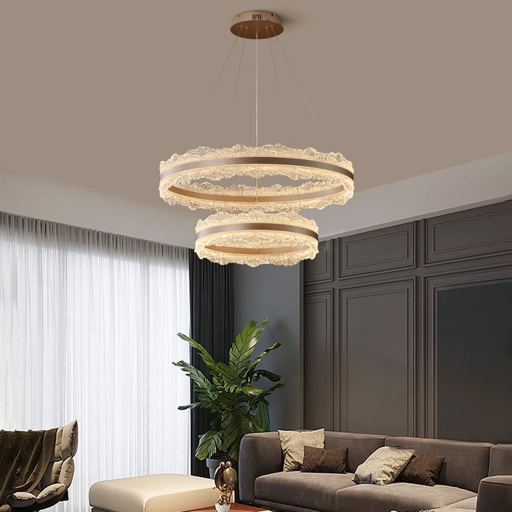 800mm Modern Acrylic Crystal Chandelier with Three Color Temperatures and Remote Control window image