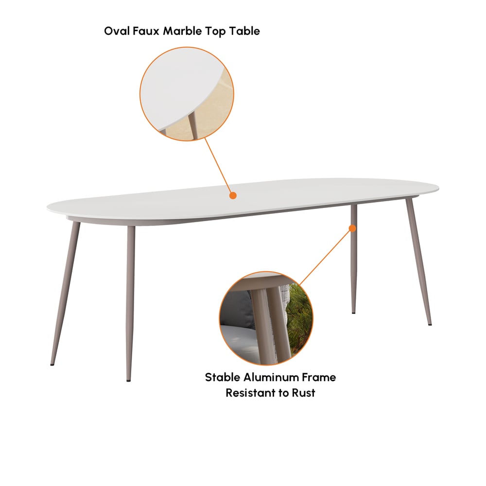 11 Pieces 94.5'' Outdoor Sintered Stone Top Dining Table Set with Rope Woven Armchairs