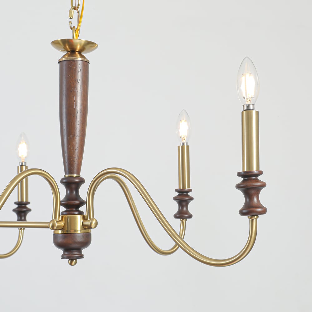 6-Light Kitchen Island Lighting-Solid Wood Chandelier 46"