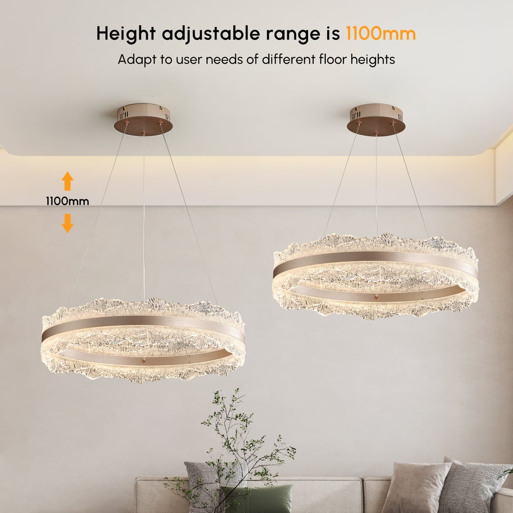 600mm Modern Acrylic Crystal Chandelier with Three Color Temperatures and Remote Control window image