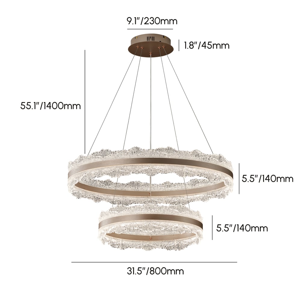 800mm Modern Acrylic Crystal Chandelier with Three Color Temperatures and Remote Control weights dimensions image