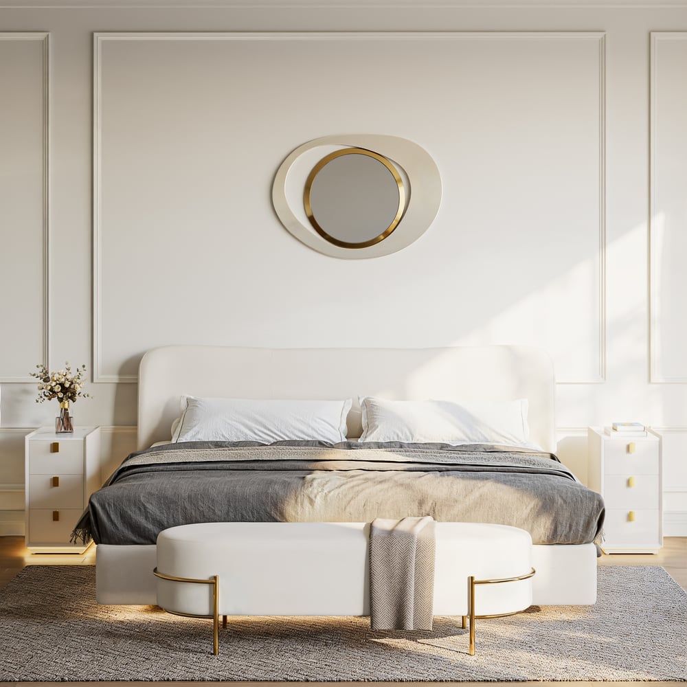 3-Drawer Narrow Bedside Table with Built-in Charging Station and Adjustable Lighting window image