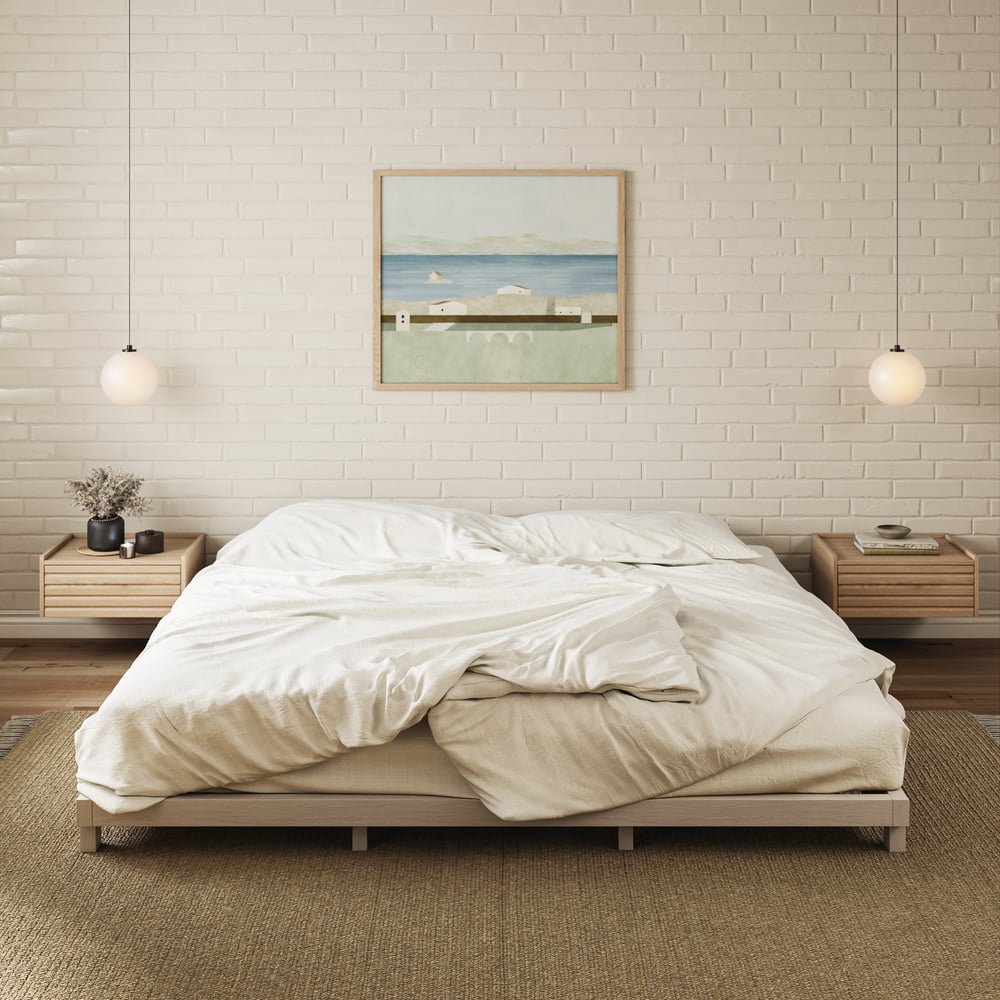 Japanese Style Whitewash King Floor Bed window image