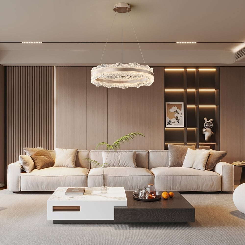 600mm Modern Acrylic Crystal Chandelier with Three Color Temperatures and Remote Control window image