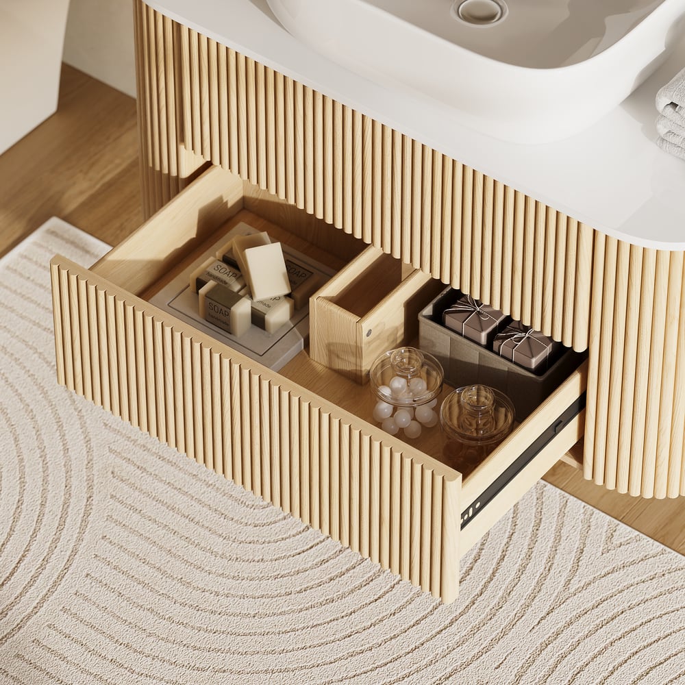 36" Floating Bathroom Vanity with Vessel Sink, Modern Style, Fluted Design window image