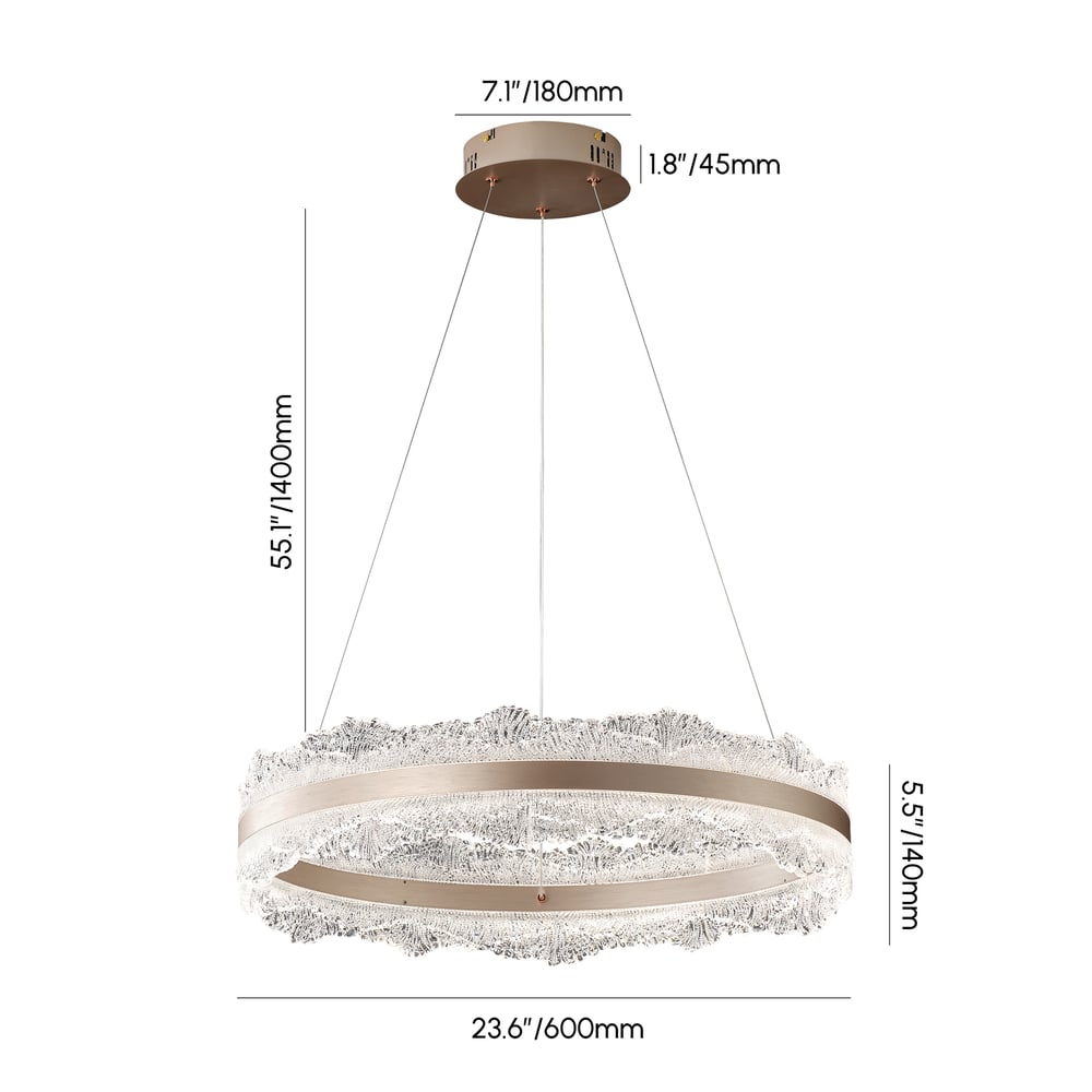600mm Modern Acrylic Crystal Chandelier with Three Color Temperatures and Remote Control weights dimensions image
