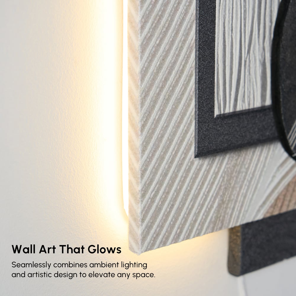 Modern Black & White Wall Art with LED Warm Light & Faux Orchid – 23.6" x 19.3"