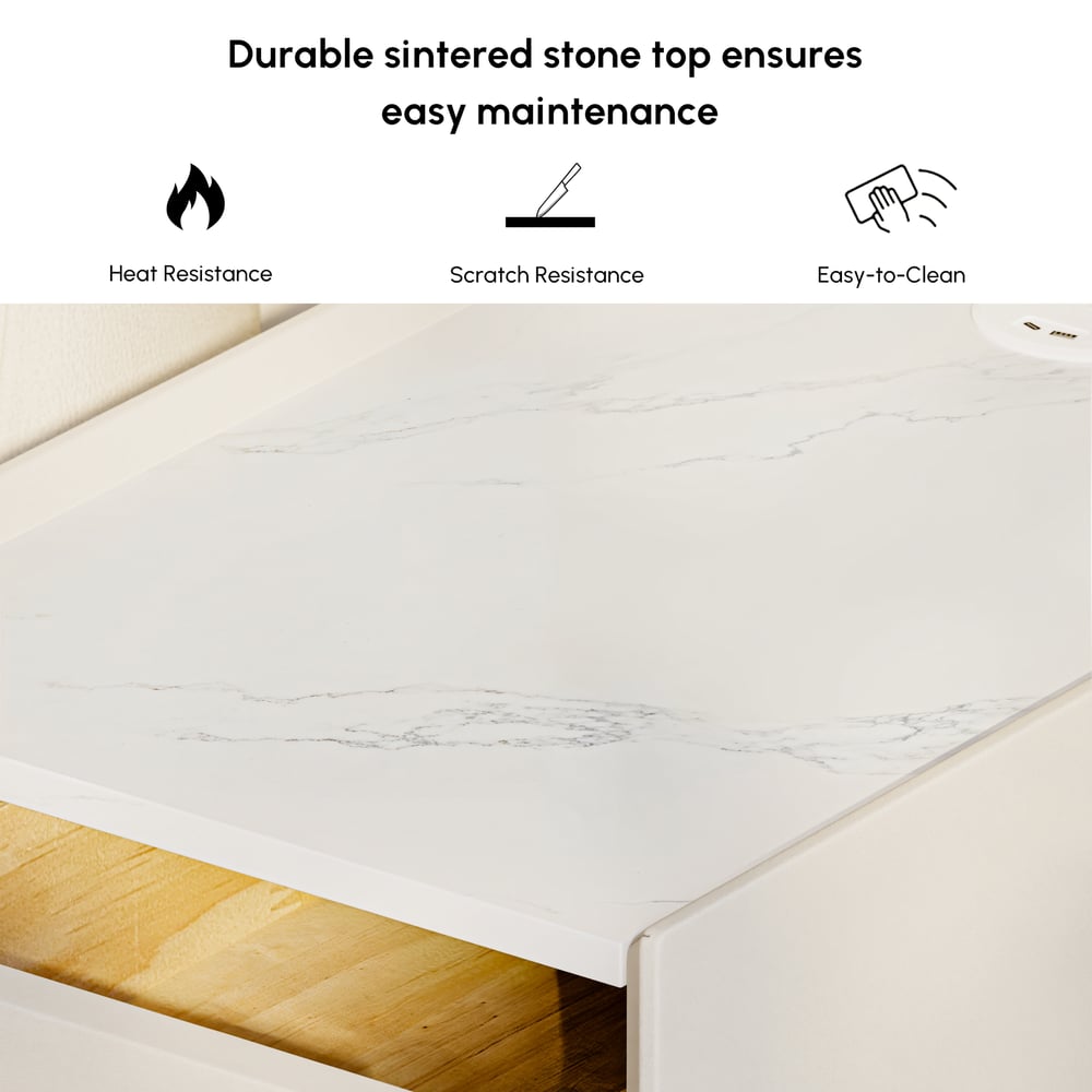3-Drawer Narrow Bedside Table with Built-in Charging Station and Adjustable Lighting window image