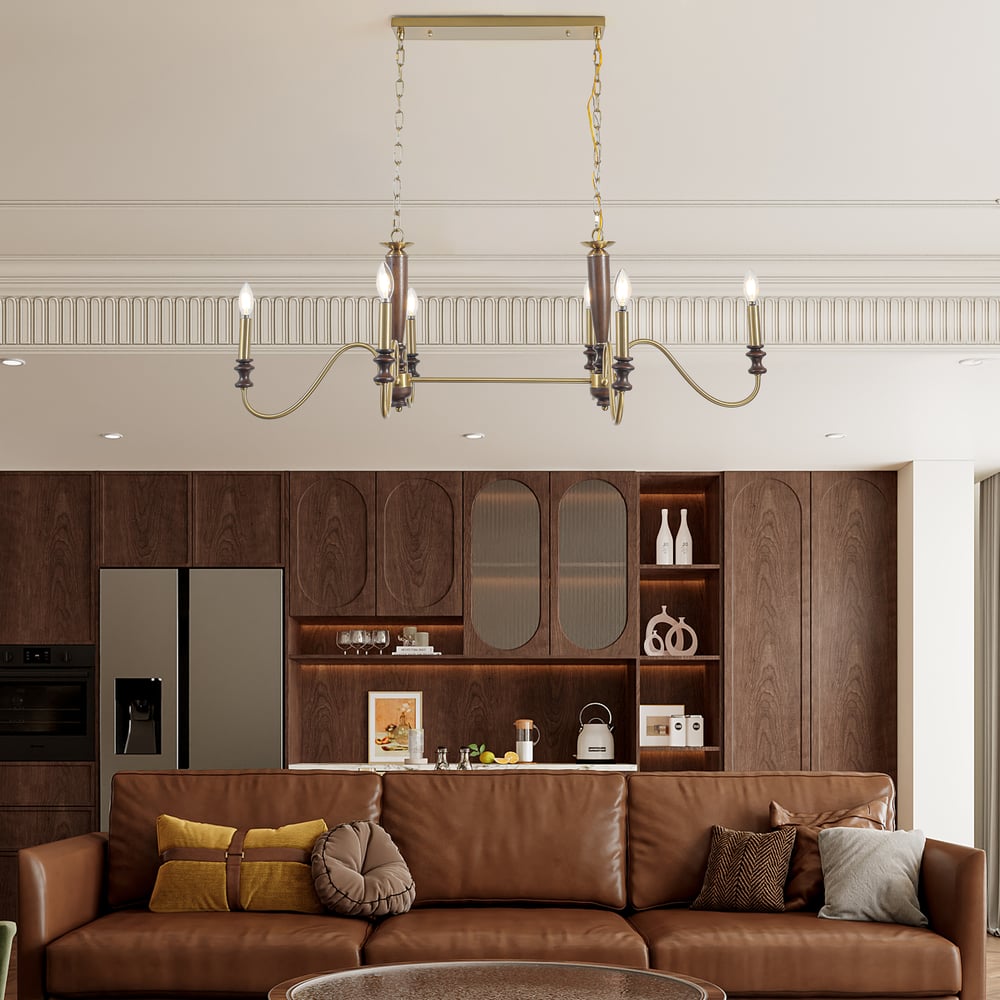6-Light Kitchen Island Lighting-Solid Wood Chandelier 46"