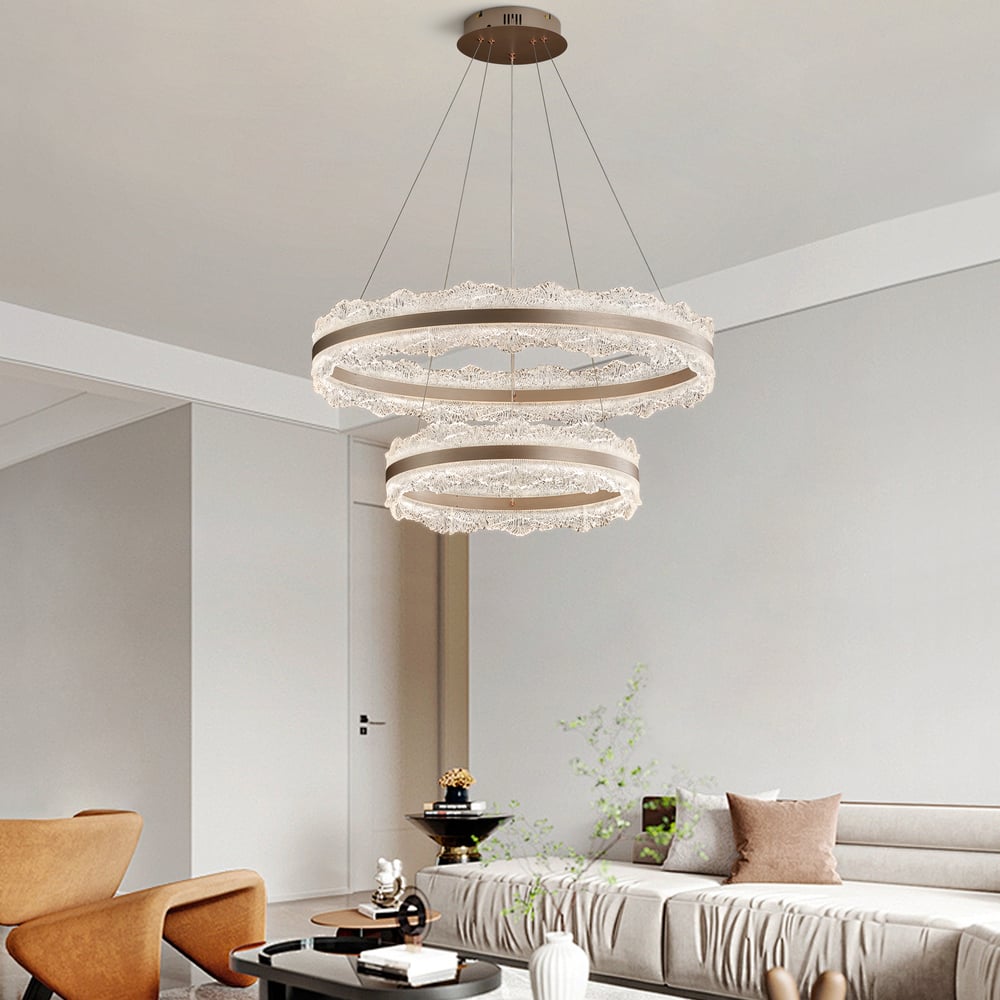 800mm Modern Acrylic Crystal Chandelier with Three Color Temperatures and Remote Control window image