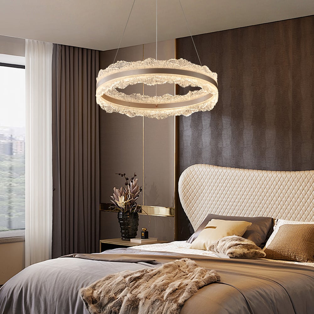 600mm Modern Acrylic Crystal Chandelier with Three Color Temperatures and Remote Control window image
