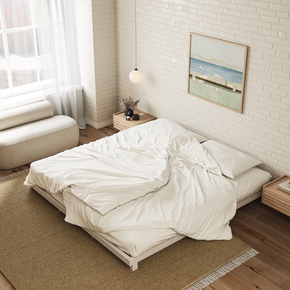 Japanese Style Whitewash King Floor Bed window image
