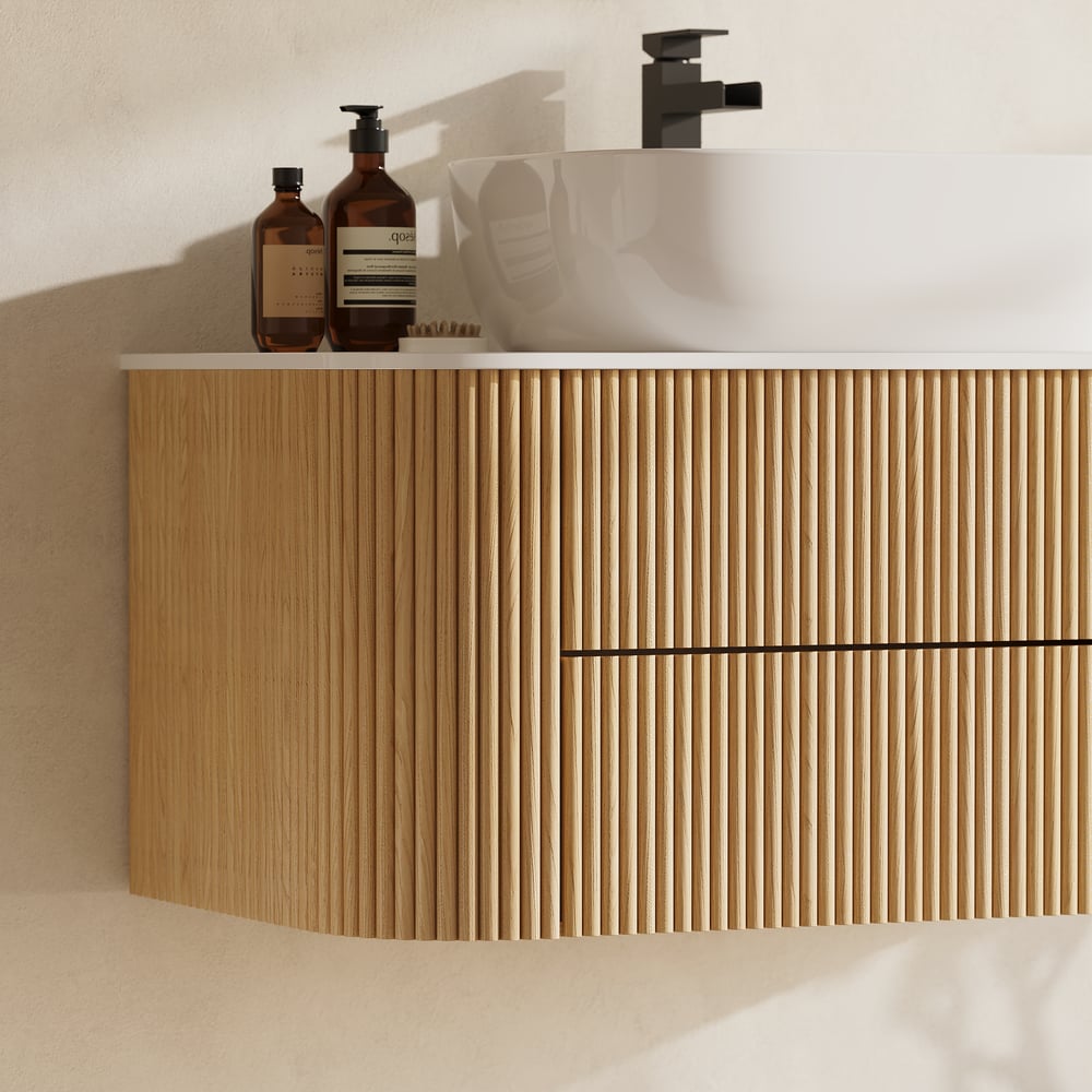 36" Floating Bathroom Vanity with Vessel Sink, Modern Style, Fluted Design window image