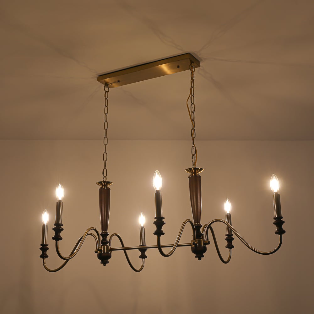 6-Light Kitchen Island Lighting-Solid Wood Chandelier 46"