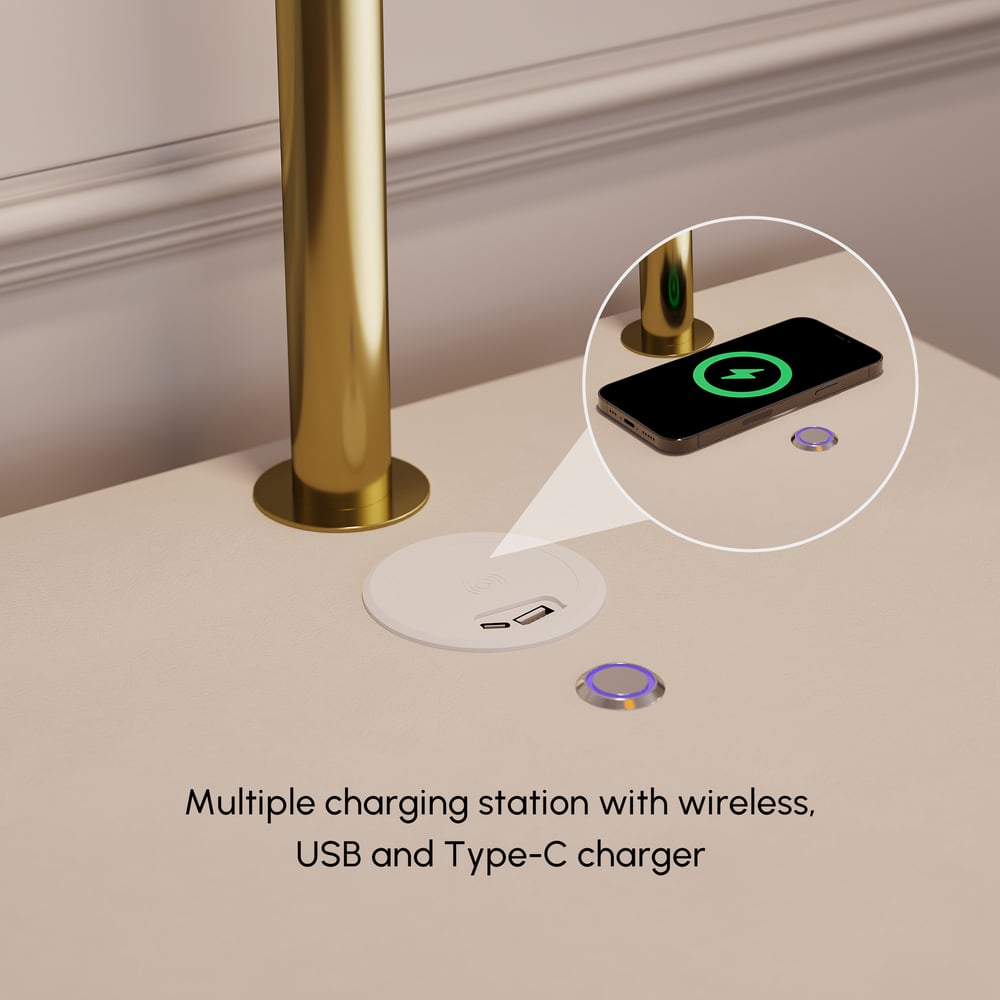 3-Drawer LED Smart Bedside Table with Adjustable Lamp Head and Charging Station window image