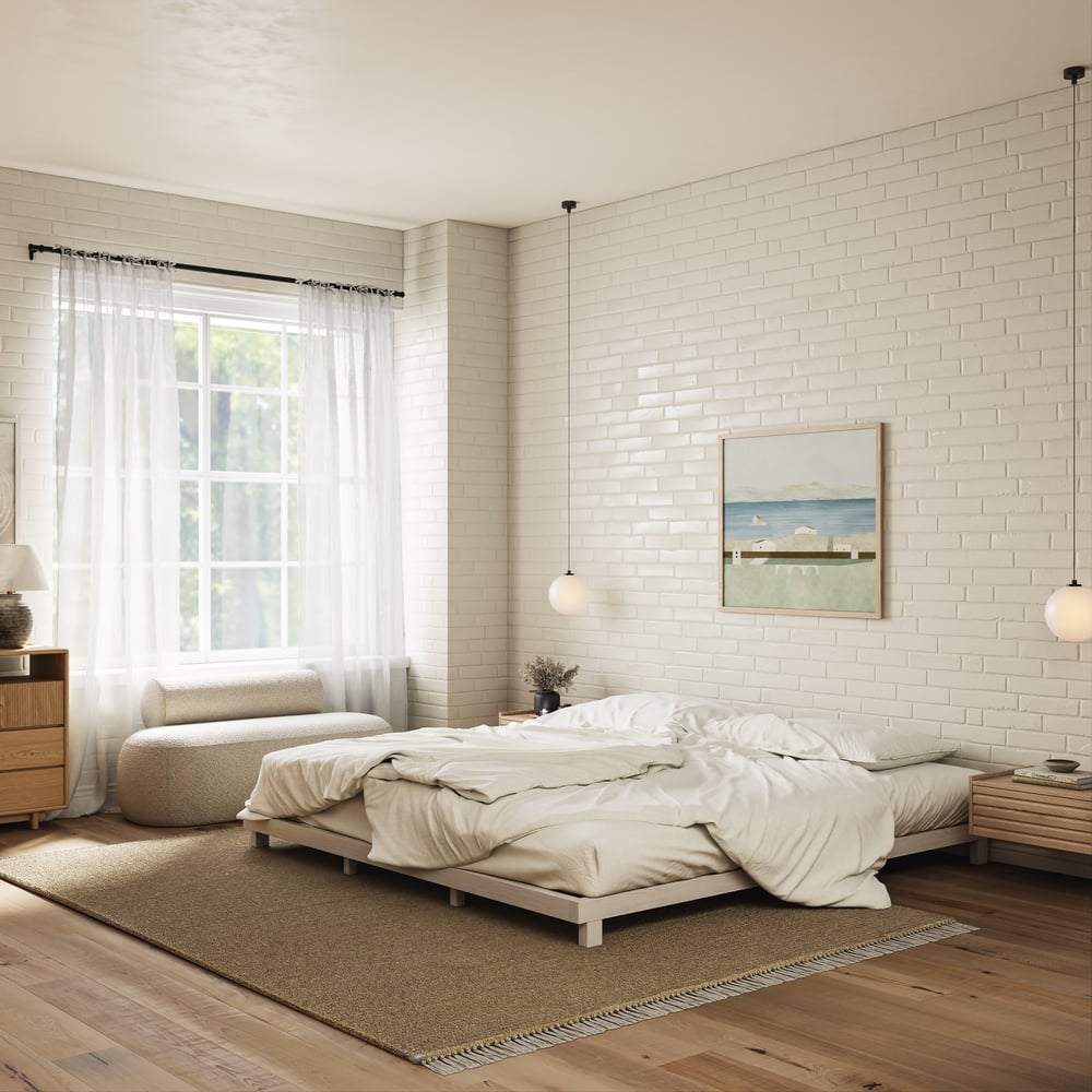 Japanese Style Whitewash King Floor Bed window image