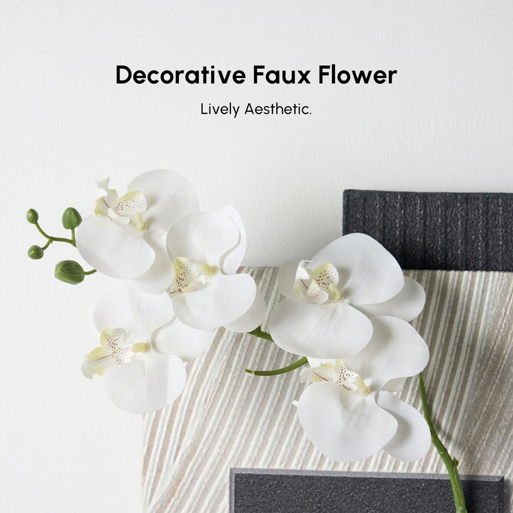 Modern Black & White Wall Art with LED Warm Light & Faux Orchid – 23.6" x 19.3"