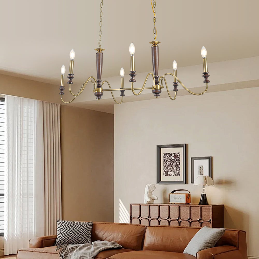 6-Light Kitchen Island Lighting-Solid Wood Chandelier 46"