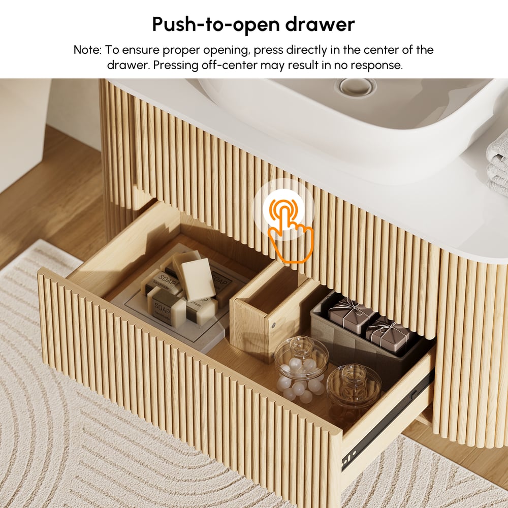 36" Floating Bathroom Vanity with Vessel Sink, Modern Style, Fluted Design window image