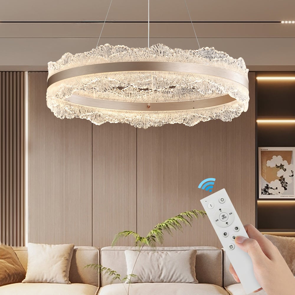 600mm Modern Acrylic Crystal Chandelier with Three Color Temperatures and Remote Control window image