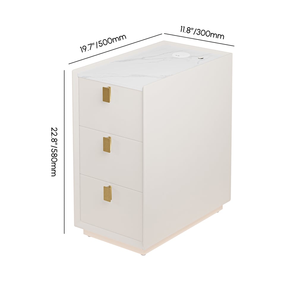 3-Drawer Narrow Bedside Table with Built-in Charging Station and Adjustable Lighting weights dimensions image
