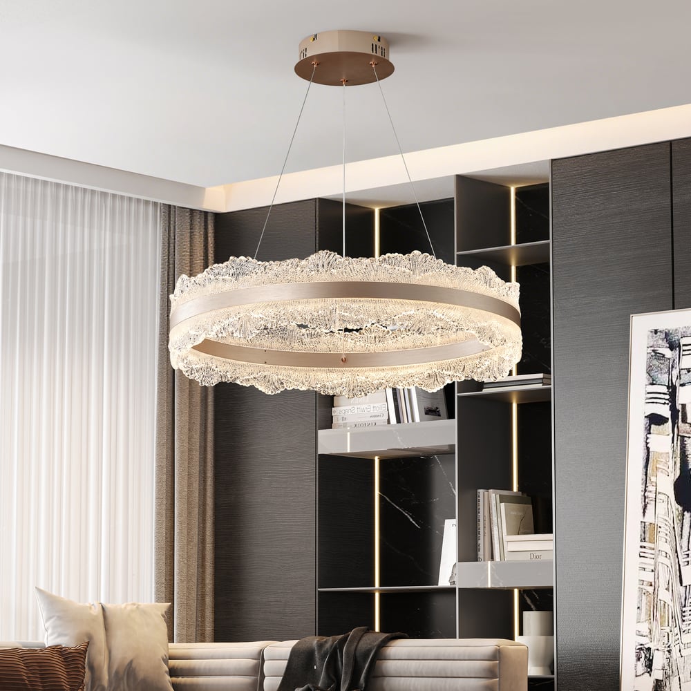 600mm Modern Acrylic Crystal Chandelier with Three Color Temperatures and Remote Control window image