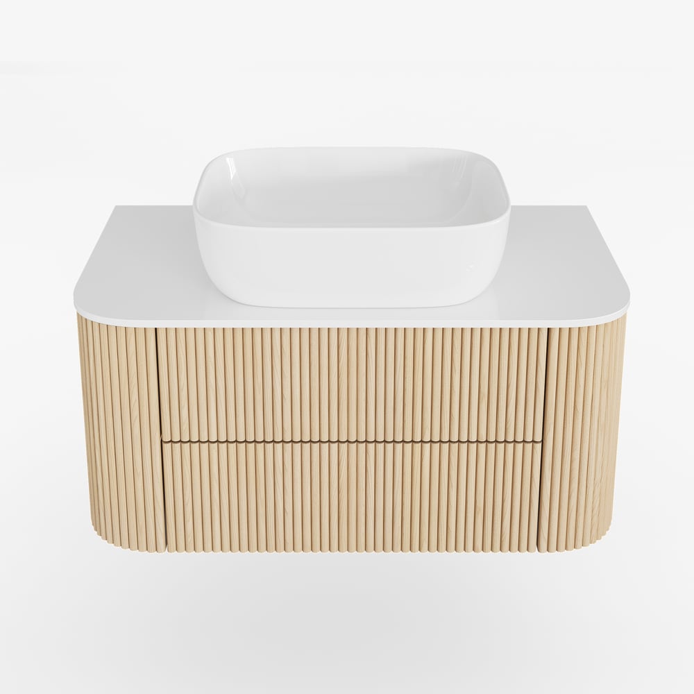 36" Floating Bathroom Vanity with Vessel Sink, Modern Style, Fluted Design window image