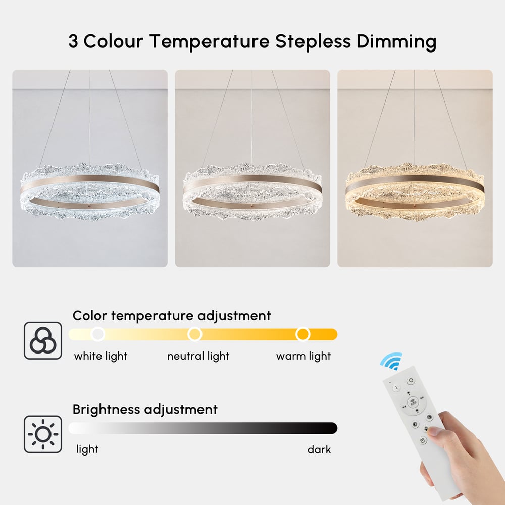 600mm Modern Acrylic Crystal Chandelier with Three Color Temperatures and Remote Control window image