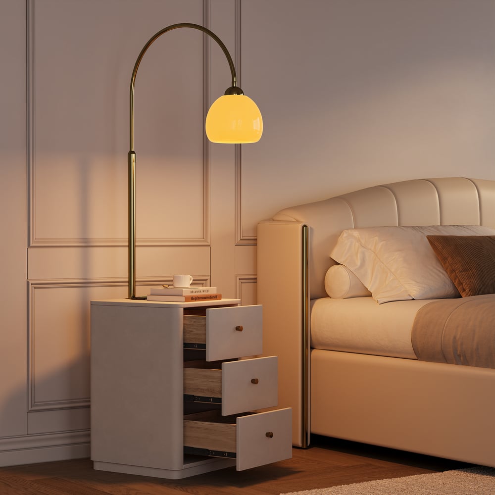 3-Drawer LED Smart Bedside Table with Adjustable Lamp Head and Charging Station window image