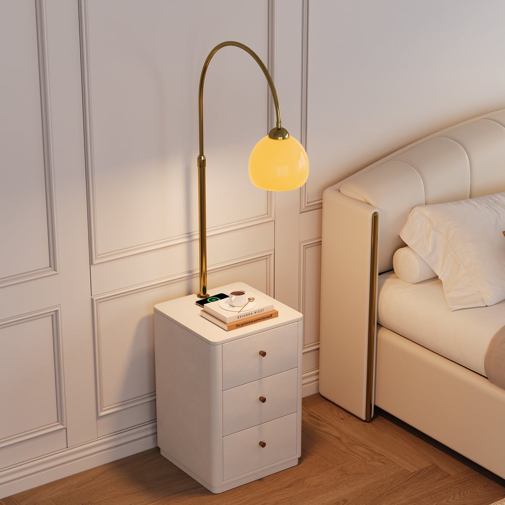 3-Drawer LED Smart Bedside Table with Adjustable Lamp Head and Charging Station window image