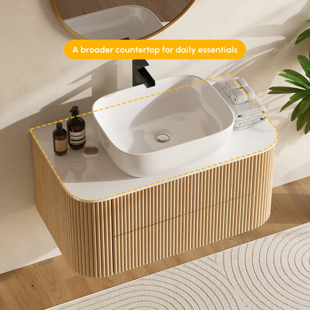 36" Floating Bathroom Vanity with Vessel Sink, Modern Style, Fluted Design window image