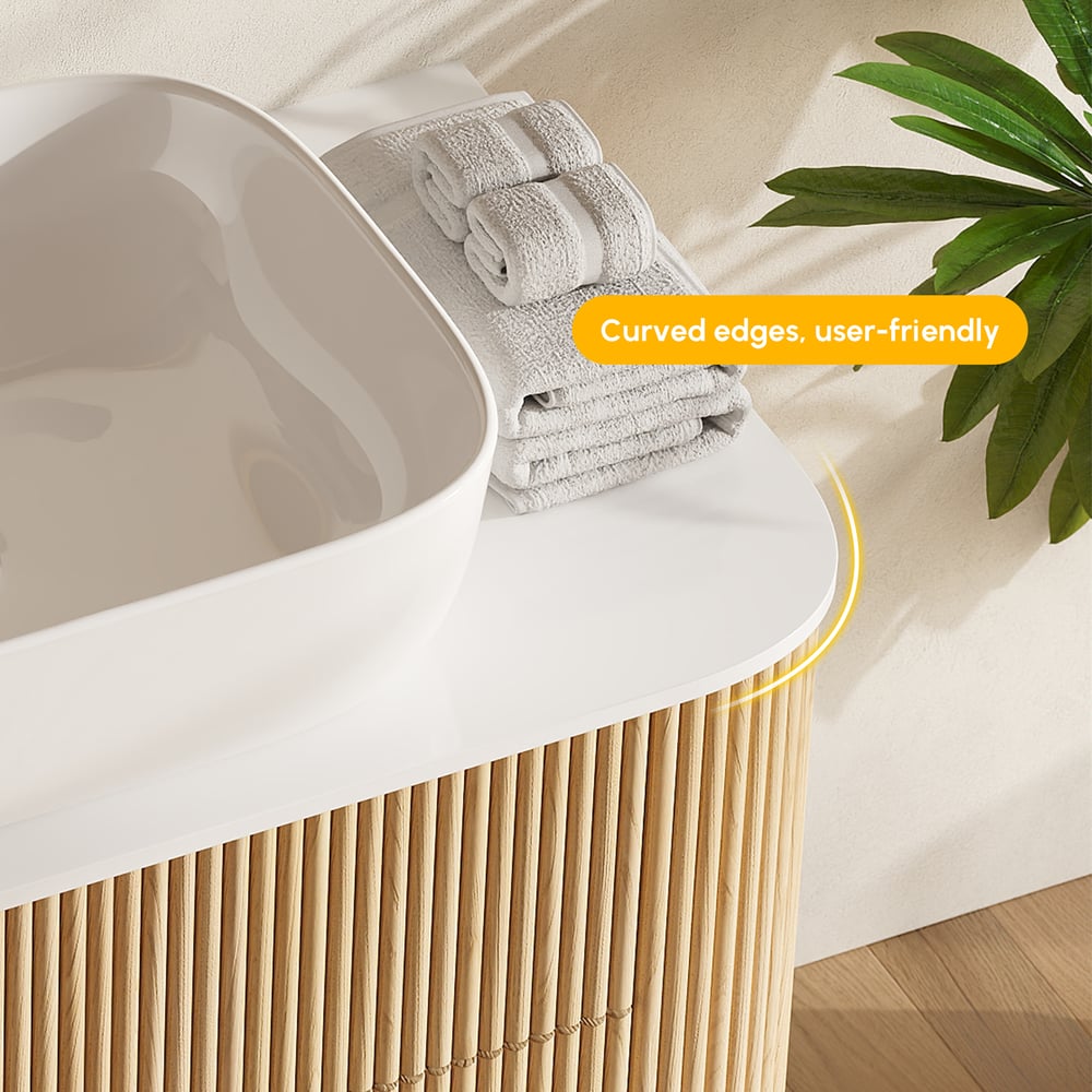 36" Floating Bathroom Vanity with Vessel Sink, Modern Style, Fluted Design window image