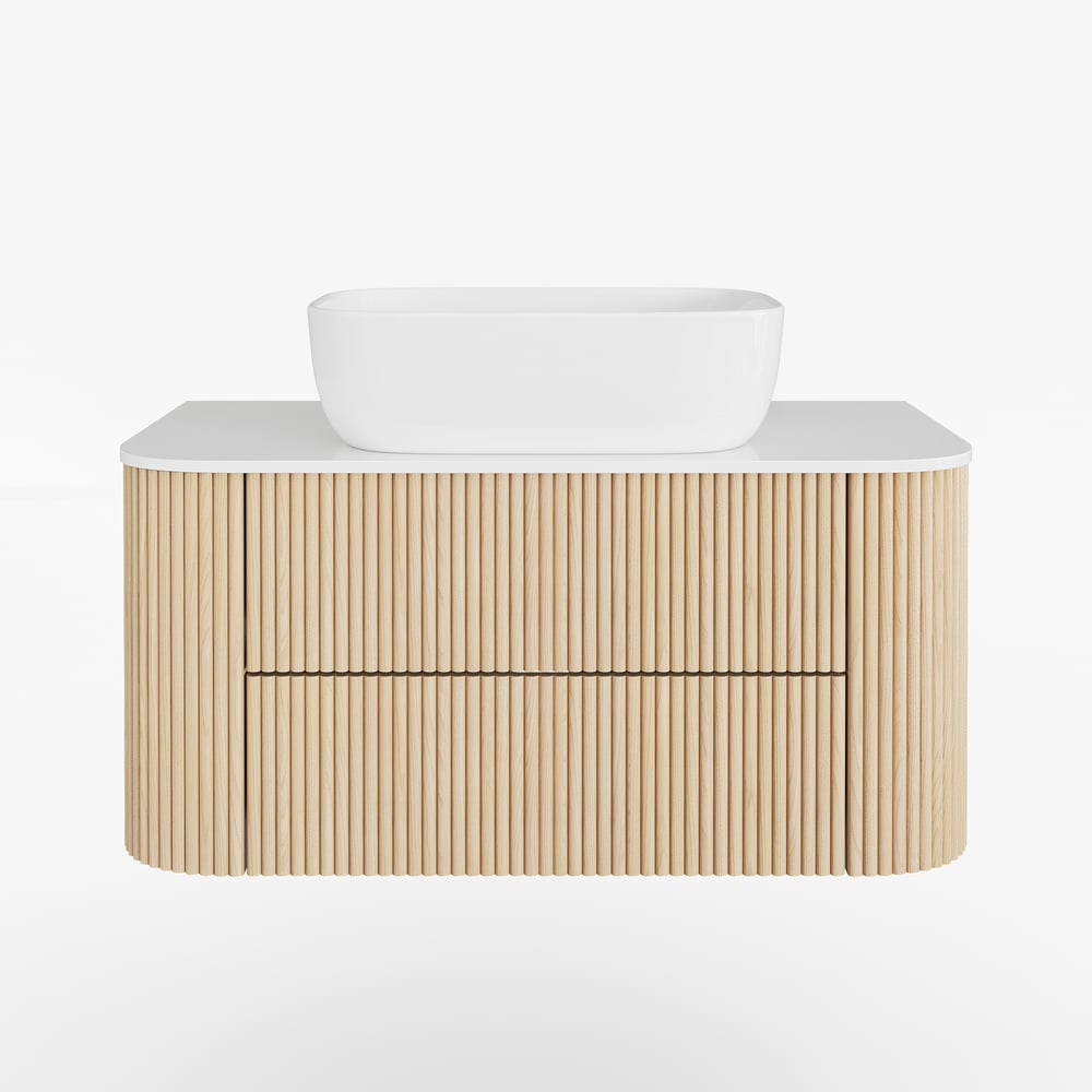 36" Floating Bathroom Vanity with Vessel Sink, Modern Style, Fluted Design window image