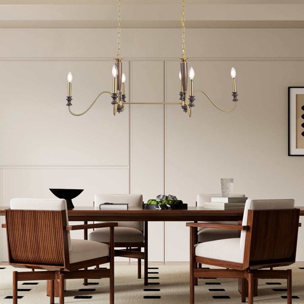 6-Light Kitchen Island Lighting-Solid Wood Chandelier 46"