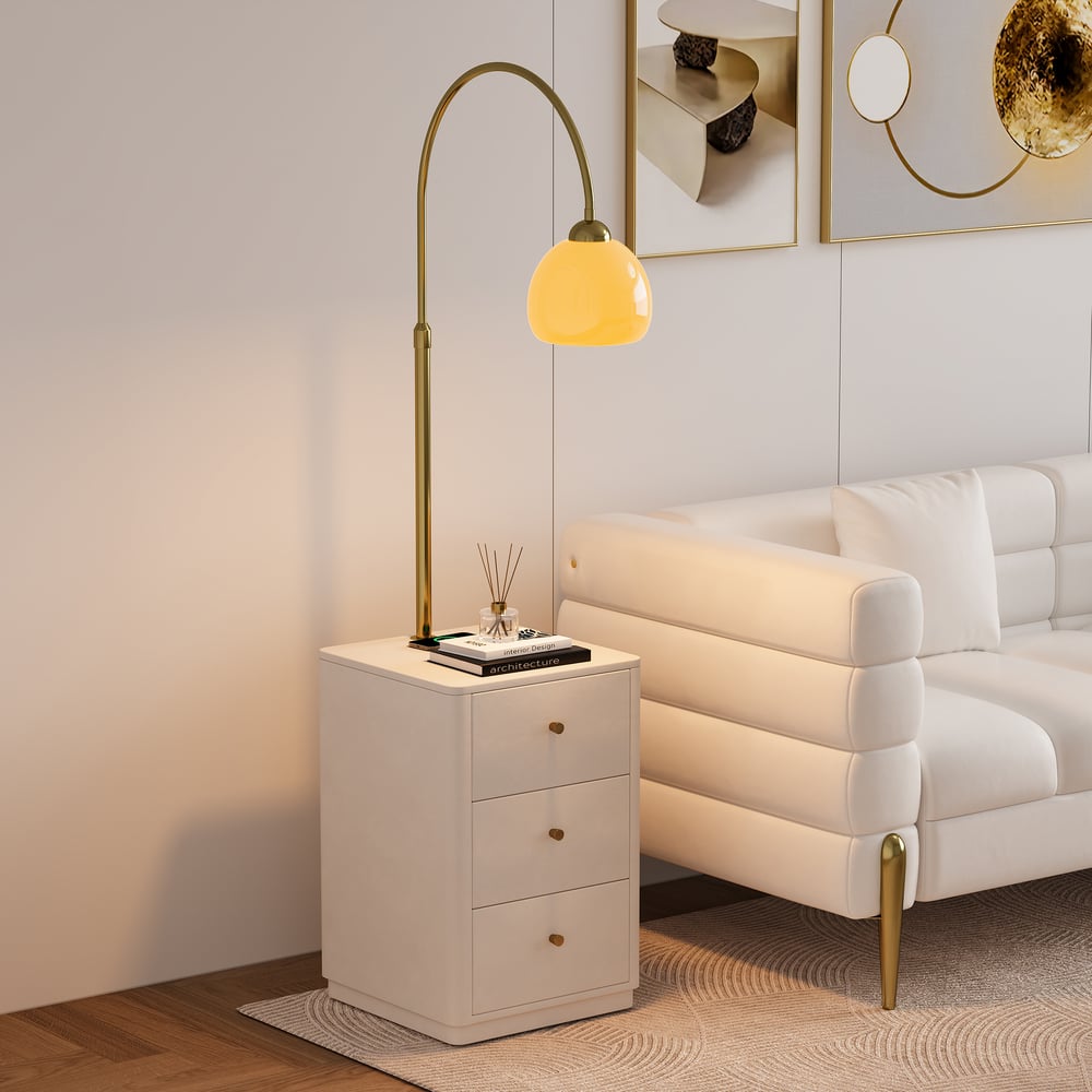 3-Drawer LED Smart Bedside Table with Adjustable Lamp Head and Charging Station window image